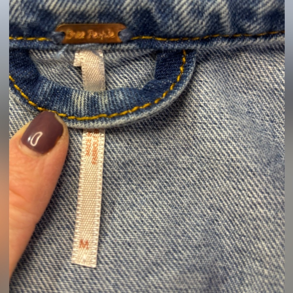 Free People Studded Distressed Denim Jacket Boho Western Festival Womens M - Picture 6 of 6